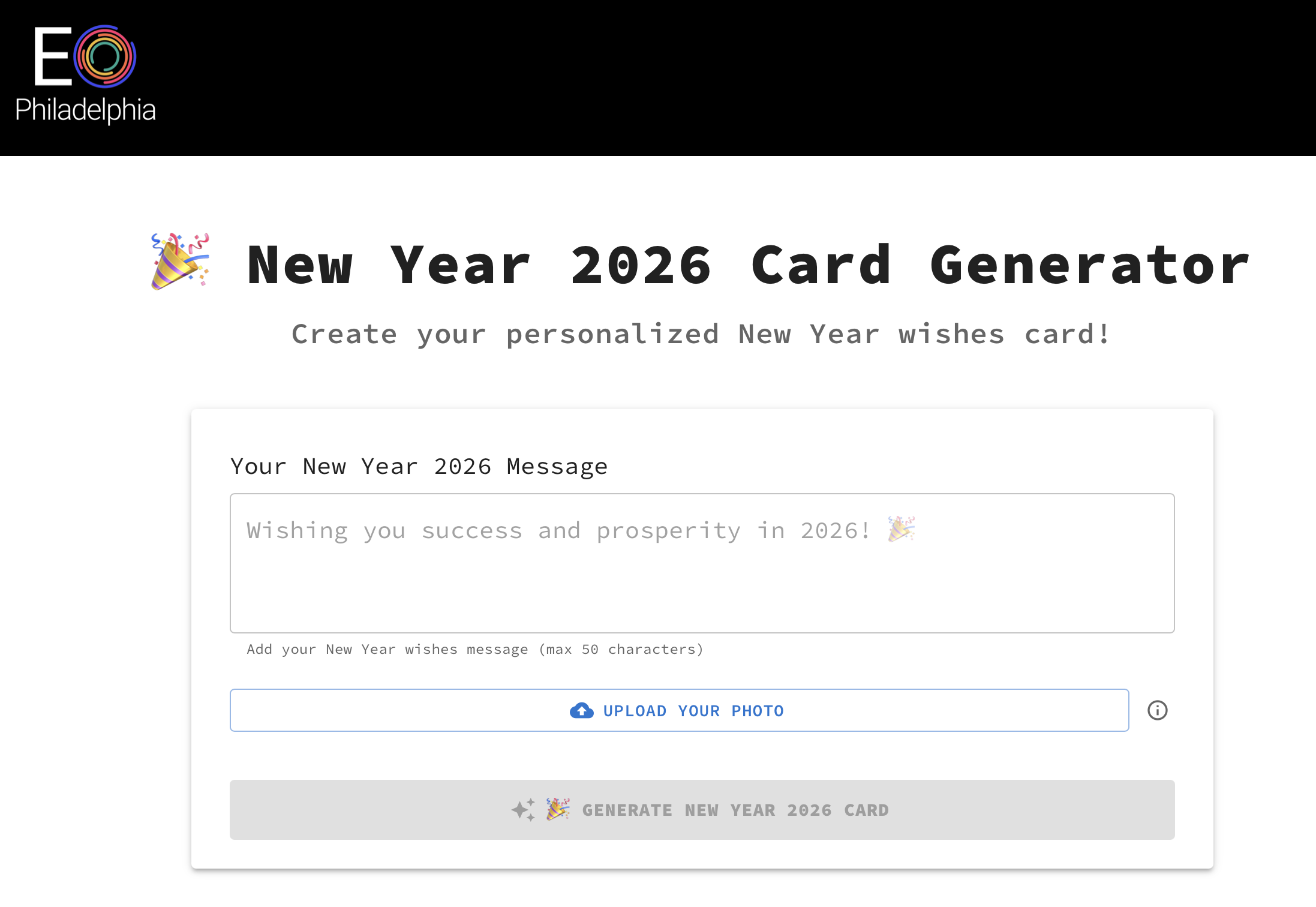 Inteface for the Gen AI Card Generator Designed and Implemented for EO Philadelphia